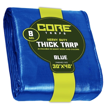 Core Tarps Heavy Duty Tarp, 40 ft L x 0.5 mm H x 30 ft W, 8 Mil, Blue, Polyethylene CT-405-30X40